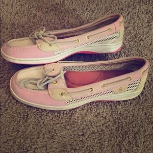 Pink and White Sperrys